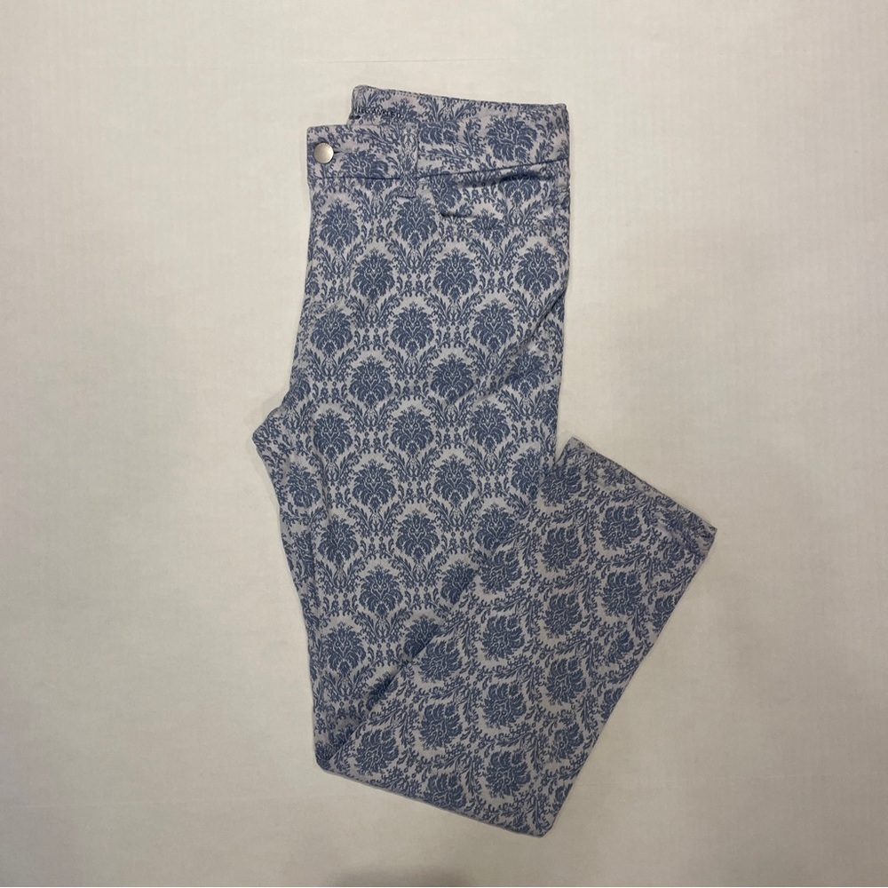 Chico’s Cotton Blend Blue & White Pattern Girlfriend Slim Leg Ankle Pants Size 0